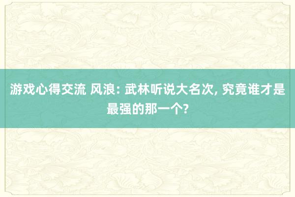 游戏心得交流 风浪: 武林听说大名次, 究竟谁才是最强的那一个?