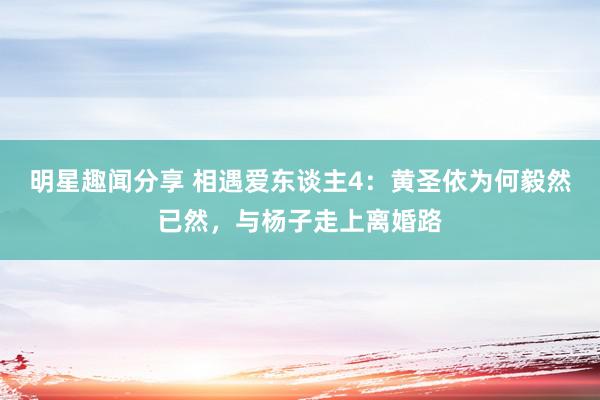 明星趣闻分享 相遇爱东谈主4：黄圣依为何毅然已然，与杨子走上离婚路