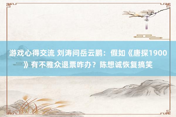 游戏心得交流 刘涛问岳云鹏：假如《唐探1900》有不雅众退票咋办？陈想诚恢复搞笑