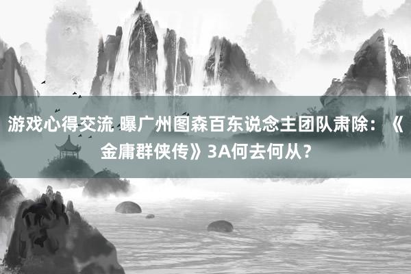 游戏心得交流 曝广州图森百东说念主团队肃除：《金庸群侠传》3A何去何从？